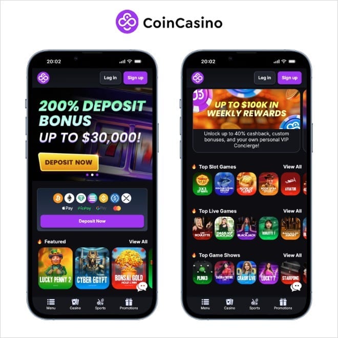 coincasino mobile screenshot
